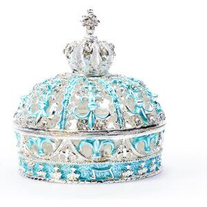 ✨Gawhood Women Silver Crown Trinket Ring Small Tiny Box Rosary Ornament Jewelry